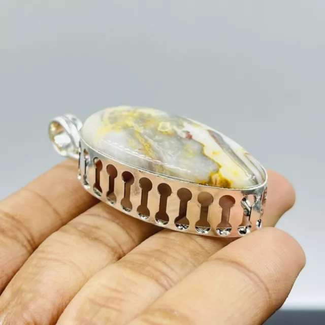 925 Sterling Silver Natural Crazy Lace Agate Gemstone Handmade Jewelry Pendant
