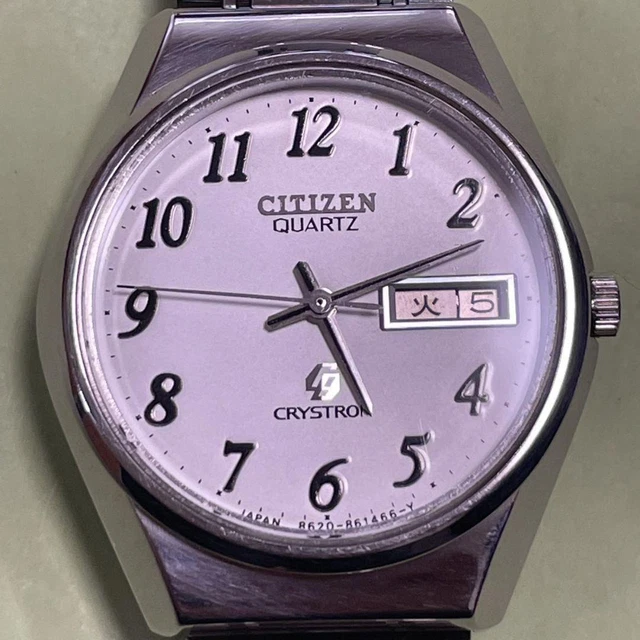 Wristwatch Citizen Crystron Quartz Men's Used Working Deadstock Free Shipping
