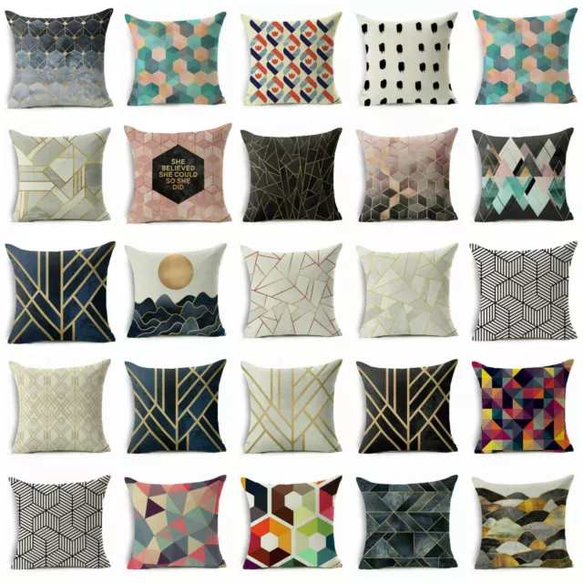 Abstract Geometric Linen Cushion Cover Throw 18inch Pillow Case Sofa Home Decor