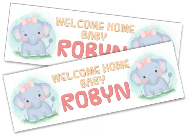 x2 Personalised Banner Celebration Homecoming Boy Girl Baby Welcome Newborn  87