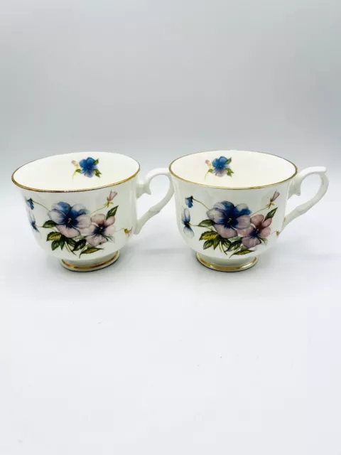 Crown Ceramics Ltd Fine Bone China Floral Gold Tea Cups Set of 2 Made in India