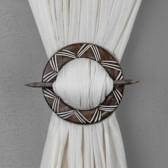 Wooden Curtain Tie backs Holdbacks Drape Binds Home Decor - Set of 2