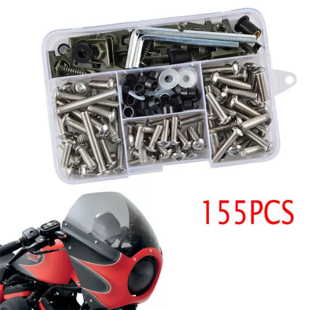 155pcs Motorcycle Shell Fairing Bolt Plate Screws Nut Stainless Steel US Ship
