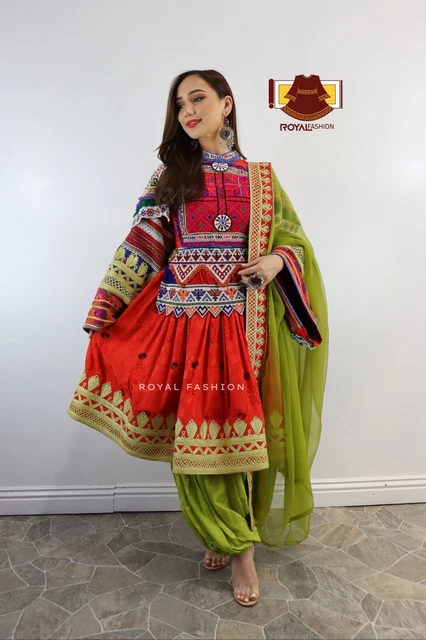 Afghani Kuchi Gul Bakhmal Gand E Afghani With Yellow Chirma Afghani Women Dress