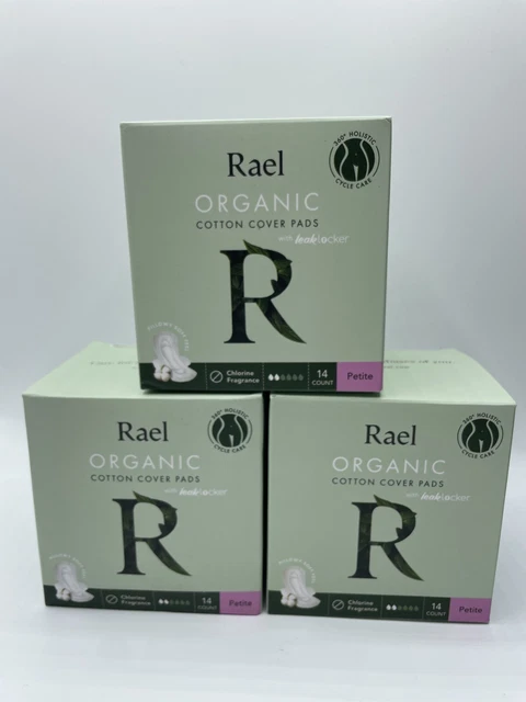 3x Algodón Orgánico Certificado Rael Ultra Delgado Natural Menstrual Pequeño 14 cada caja