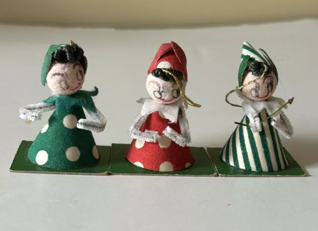 Vintage 1960's Japan Christmas Elf Ornaments Evil Elf Wizard Cardboard Set Of 3