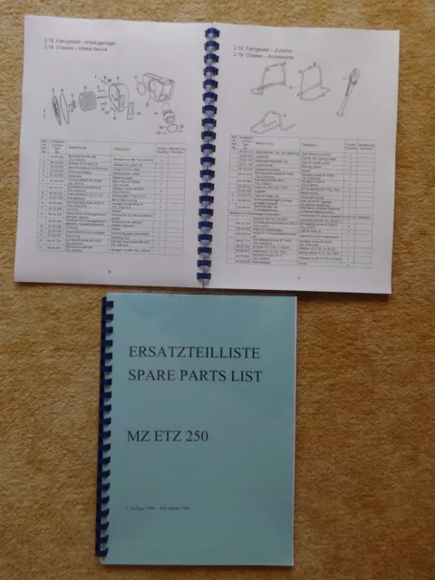 Ersatzteil Liste Katalog SPARE PART LIST MZ ETZ 250 1986 deutsch englisch