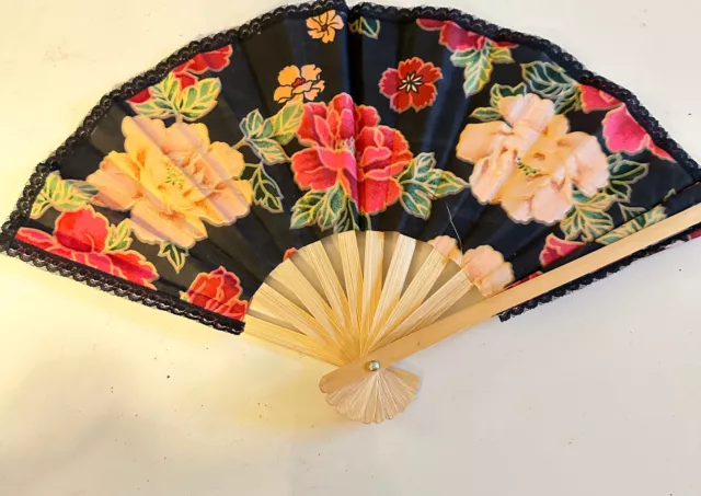 Vintage Chinese Bamboo Paper Folding Fan. 8"