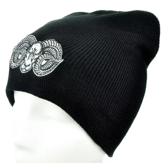 Evil Ram Horns Goat Head Black Beanie Knit Cap Hat Metal Punk Occult Alternative 3