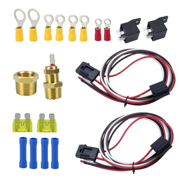12V 40Amp Thermostat 175°-185° Dual Electric Cooling Fan Wiring Relay Sensor Kit