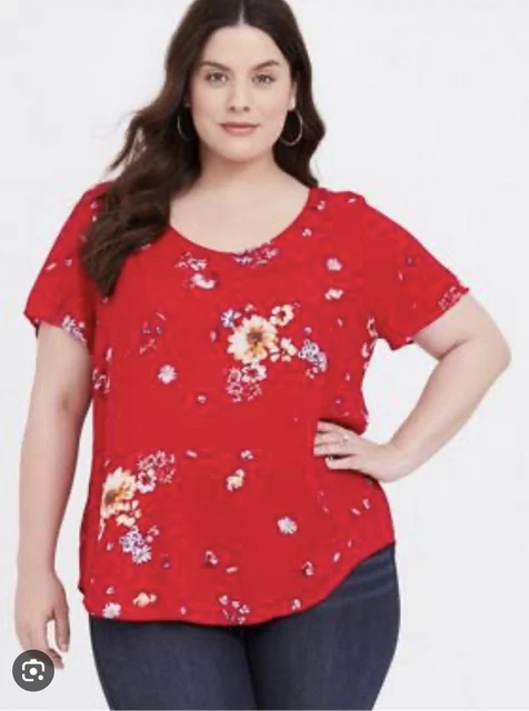 Torrid Plus Size Red Abbey Gauze Button Back Blouse