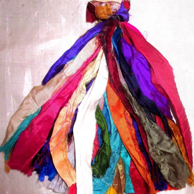 LOT PURE SILK Antique Vintage Sari TASSELS JOURNAL 50 STRAND Plain Solid #ABGV0