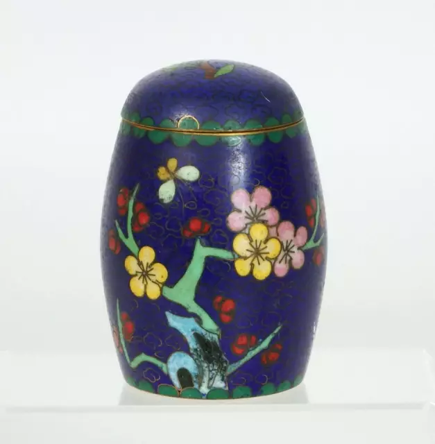 Antique Chinese Rounded Drum Form Cloisonne Lidded Tea Caddy Or Jar