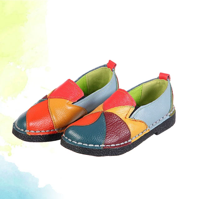 Chaussures pour femmes en cuir de couleur rétro de style ethnique de grande