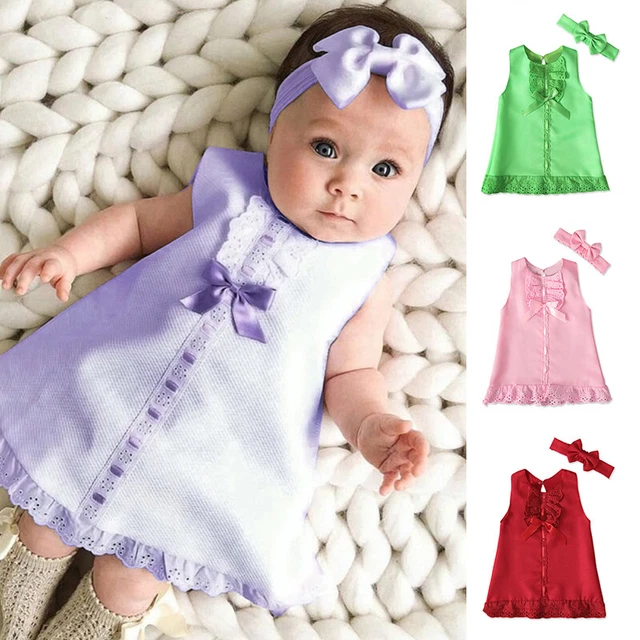 Bambine Abito senza Maniche Set Fascia Neonato Completo Doccia Carino Estate