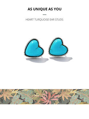Bamoer 925 Sterling Silver Turquoise Love Heart Earrings Ear Studs Gift Women