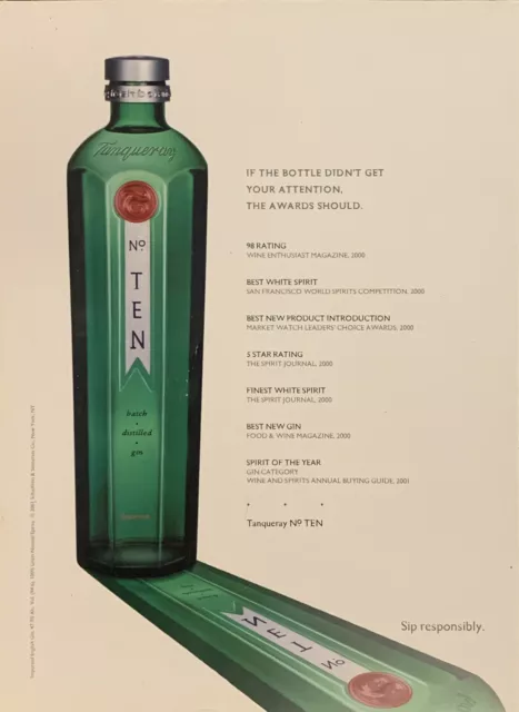 PRINT AD 2001 Tanqueray No Ten # 10 Batch Gin List Of Awards - Sip Responsibly