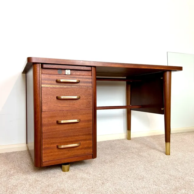 Mid Century Abbess Executive Desk, Vintage Writing Table Home Office 1960s 3