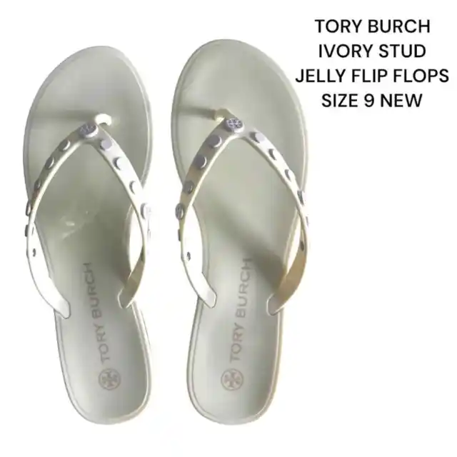 Tory Burch Ivory/Off White Studded Jelly Flip Flops Sz. 9 New Display