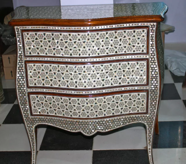 Egyptian Inlaid Mother of Pearl Wooden Dresser 3 Drawer 32"X14"X36" (from Egypt)