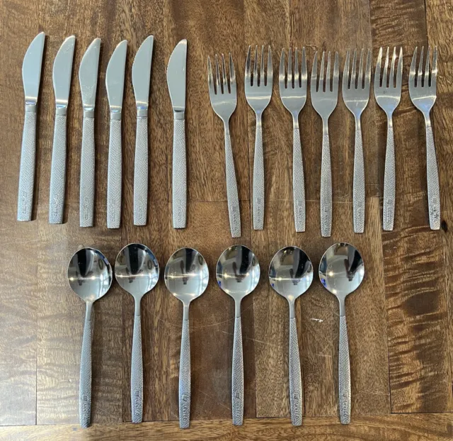MCM Vtg UNITED AIRLINES Fish Scale Stainless Steel Silverware 6 Place Settings