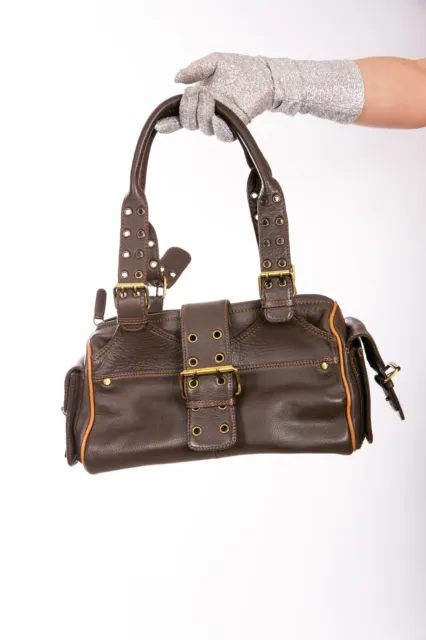 90s 00s Vintage Brown & Tan Loop Buckle Strap Leather Tommy & Kate Hand Bag