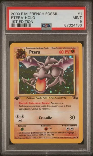 Carte Pokémon : Ptera Holo 1/62 - Psa 9 - Fossile Édition 1