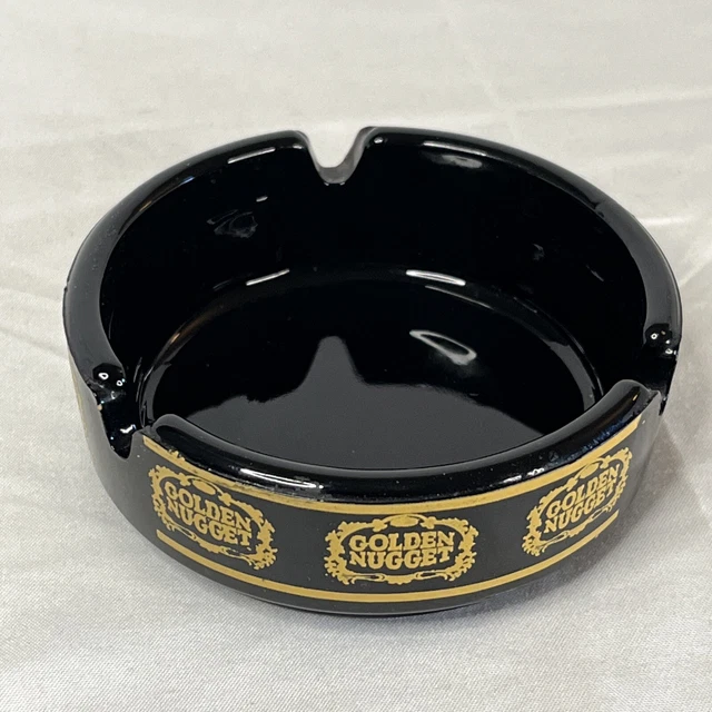 Golden Nugget Casino Ashtray Black Glass 3 1/2"