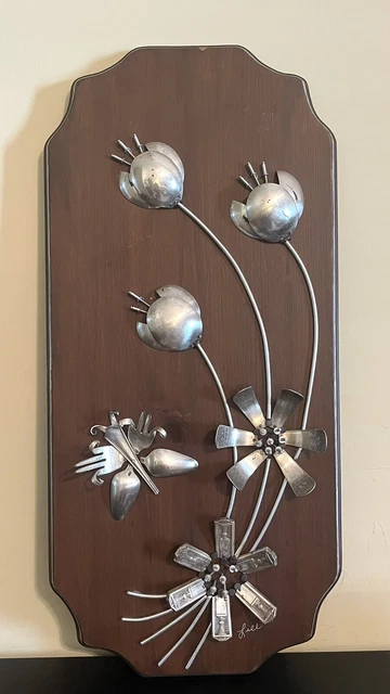 VTG Metal Silverplate Wall Artwork by Lillian Johnson Spoons Forks - 24”x11”