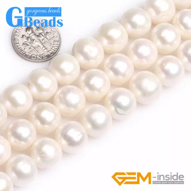 Natural Grade AAA Freshwater White Pearl Near Round Beads Free Shipping 15"