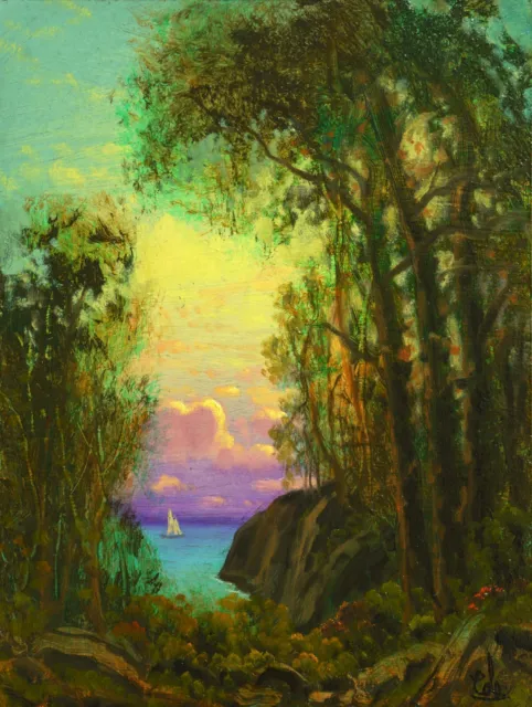 MAX COLE Oil Painting Original Landscape Vintage Like Art Sunset Hudson River 76