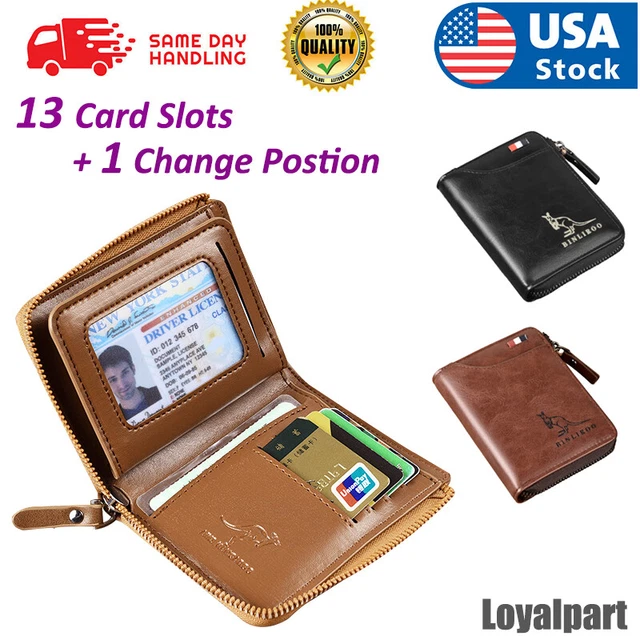 Mens Womens Wallet Leather Credit Card Holder RFID Blocking Zipper Pocket Purse