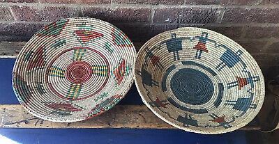 Pair VINTAGE  Indian PAKISTAN Hand woven Basket Geometric DANCING Figures