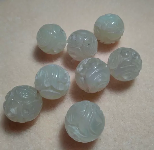 Vintage Celadon Hand Carved Chinese Shou HUGE 20mm Chinese Beads