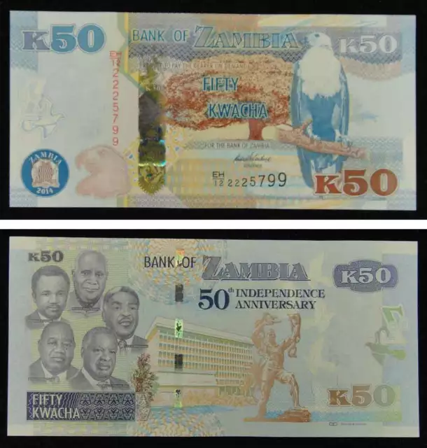 Zambia 50 Kwacha Commemorative Banknote 2014 UNC