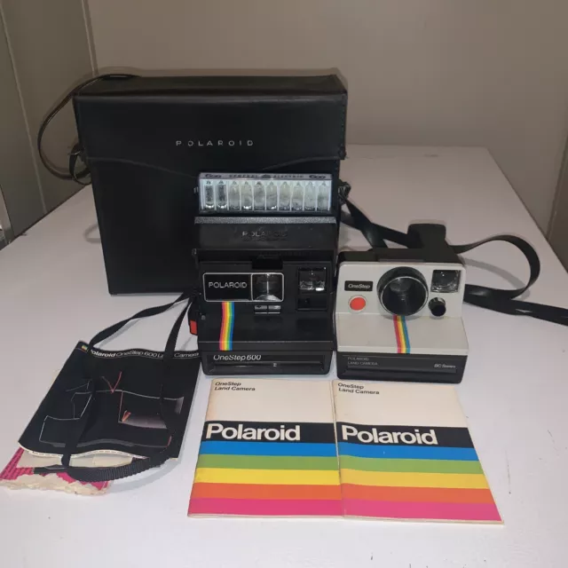 VTG Polaroid One Step Land Camera Lot BC And 600 Series With Manuals And Case