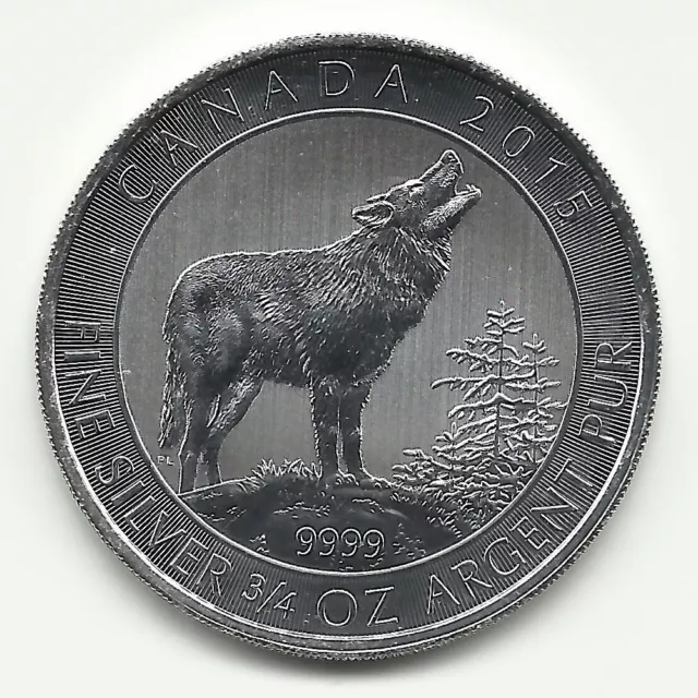 Kanada 2 Dollars Silbermünze, Grauwolf Grey Wolf 2015, 3/4 oz / 0,75 Unze Silber