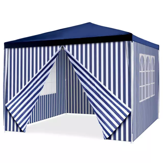 Pavillon Partyzelt 3x3m blau weiß wasserdicht +4 Seitenteile Marktzelt Festzelt