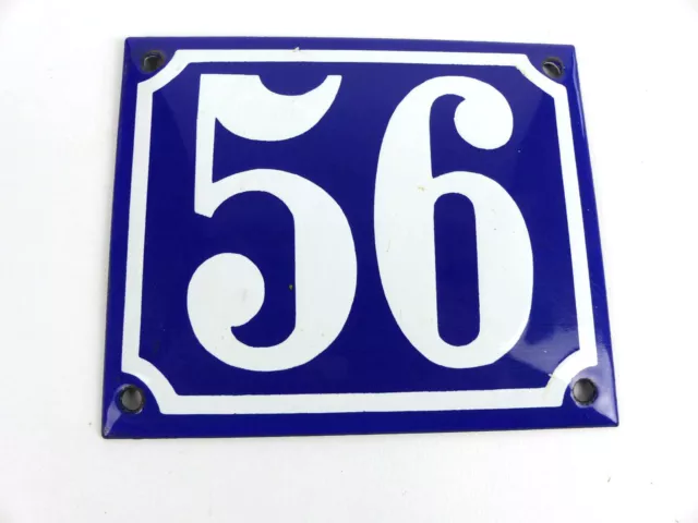 altes Email Hausnummer Schild Nr. 56 Emailschild gewölbt 12 x 10 cm in blau