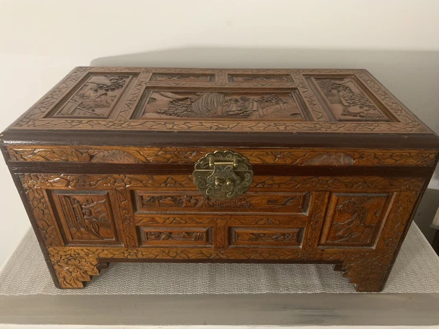Antique Chinese Hand Carved Camphor Wood Chest