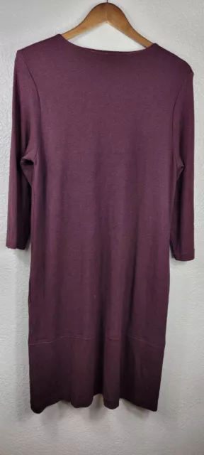 J Jill Ponte Dress M Petite Round Neck Maroon Knit Pockets Midi 2