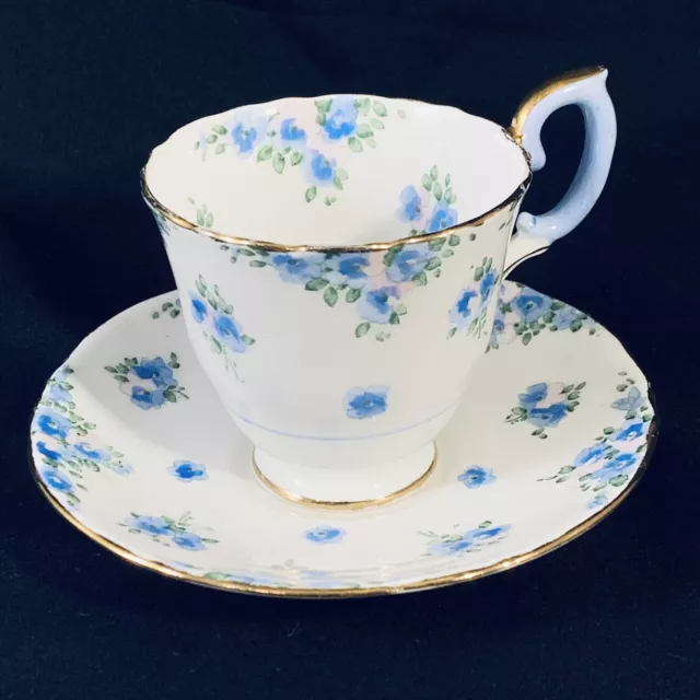 Vintage Crown Staffordshire Blue Flowers Fine Bone China Cup And Saucer