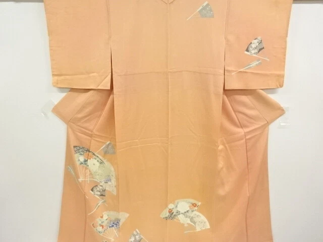 41825# Japanese Kimono / Antique Kimono / Embroidery / Fan With Flower