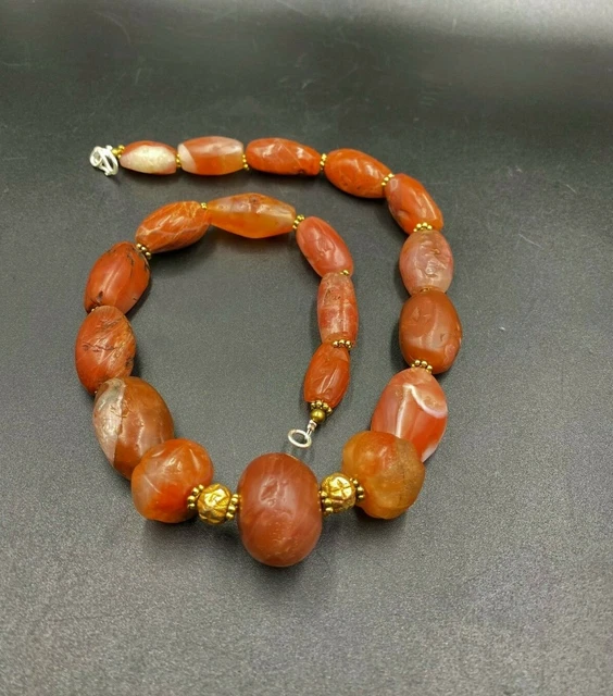 Old Ancient Indo Tibetan Carnelian Pema Raka Flat Amulet Prayer Beads Jewelry