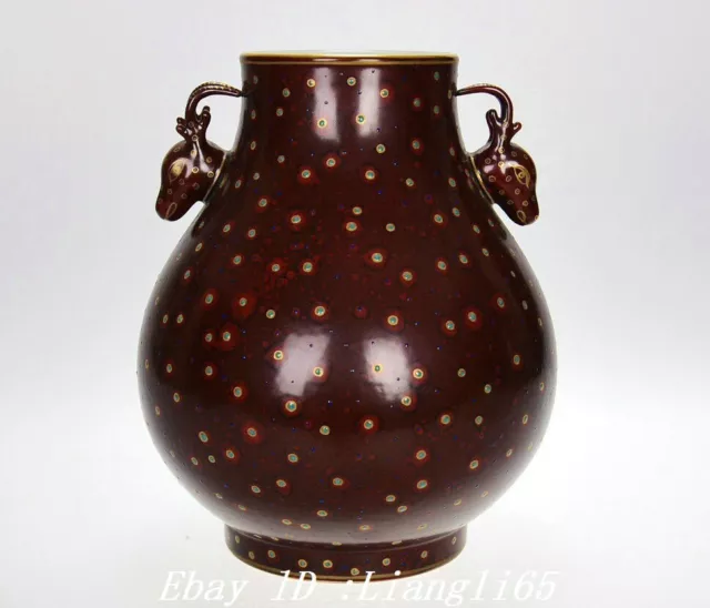 10" Markierte Rotglasur Porzellan Gilt Palace Deer Head Zun Vase Flasche