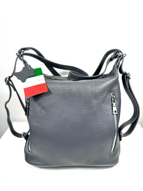 Italian Pebbled Leather Backpack Bag Handbag Made In Italy
