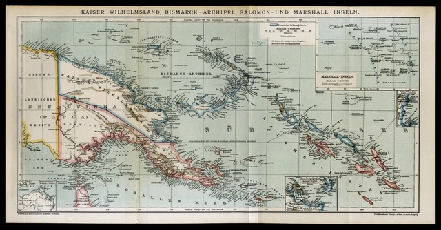 Original Landkarte von 1894 Deutsche Schutzgebiete Südsee Kolonien old map