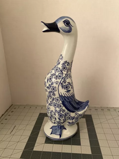Rare Unique Vintage Asian Blue & White Porcelain Goose 13” inches tall Very Nice