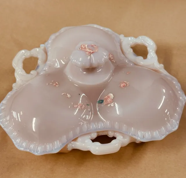 Cambridge Crown Tuscan  Pink Opaque Milk Glass Divided Candy/ Relish Lidded Dish