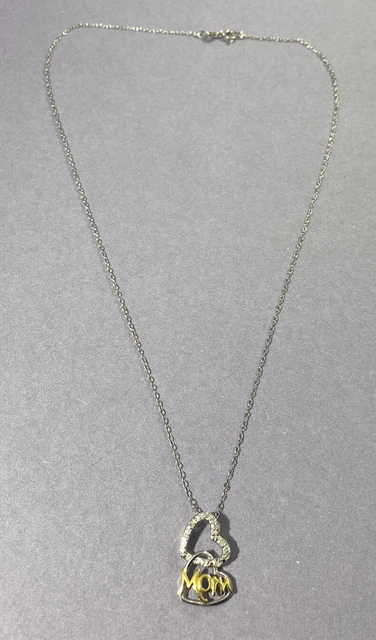Charles Winston CW 925 Two Open Heart Mom Necklace Fine Sterling Signed